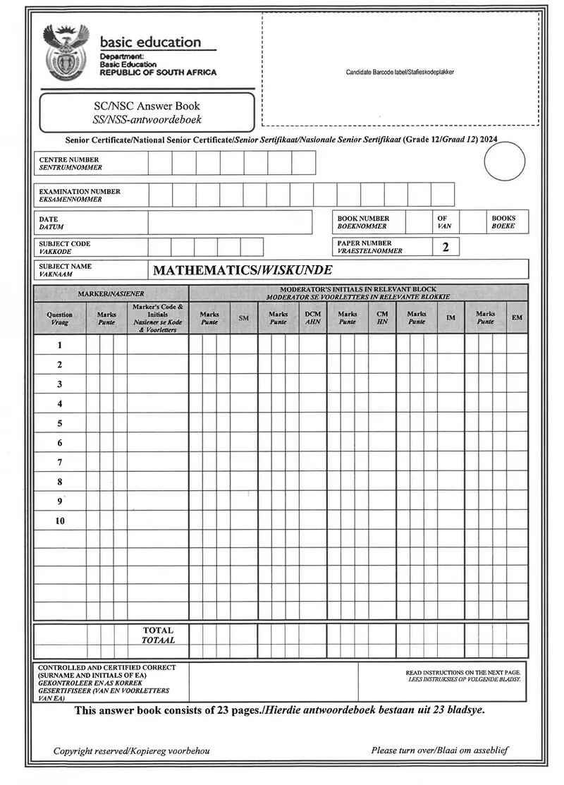 Mathematics P2 May June 2024 Answer Book Afr Eng Gr12