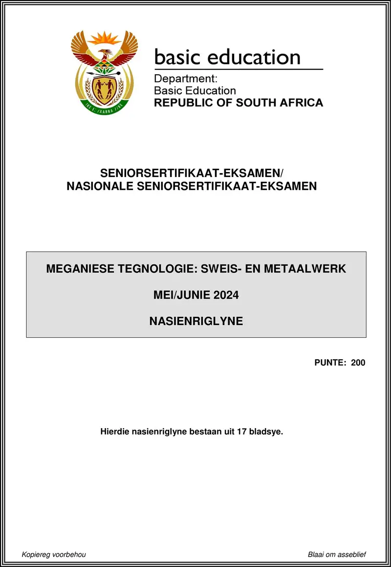 Grade 12 Mechanical Technology past paper 2024 – mechanical technology may june 2024 welding and metalwork mg afr gr12
