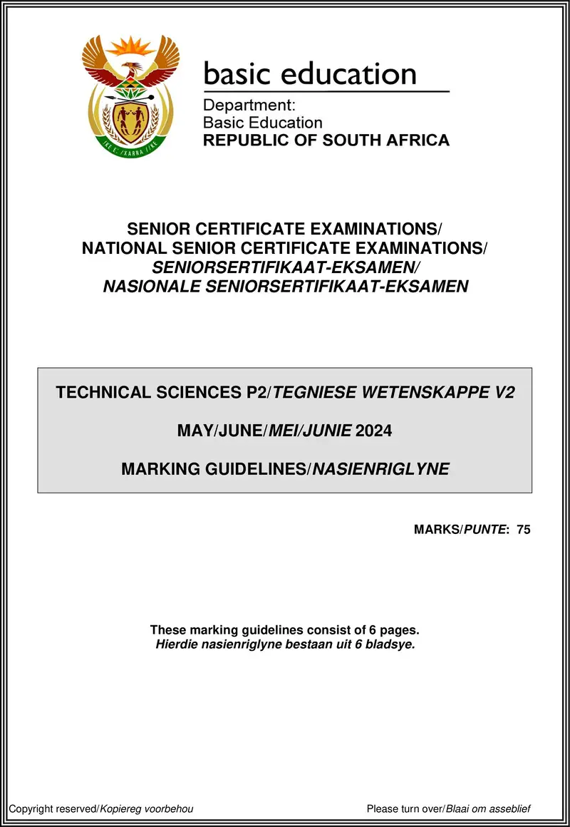Grade 12 Technical Sciences past paper 2024 – technical sciences p2 may june 2024 mg eng afr gr12