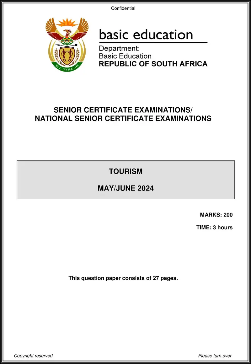 Grade 12 Tourism past paper 2024 – tourism may june 2024 eng gr12