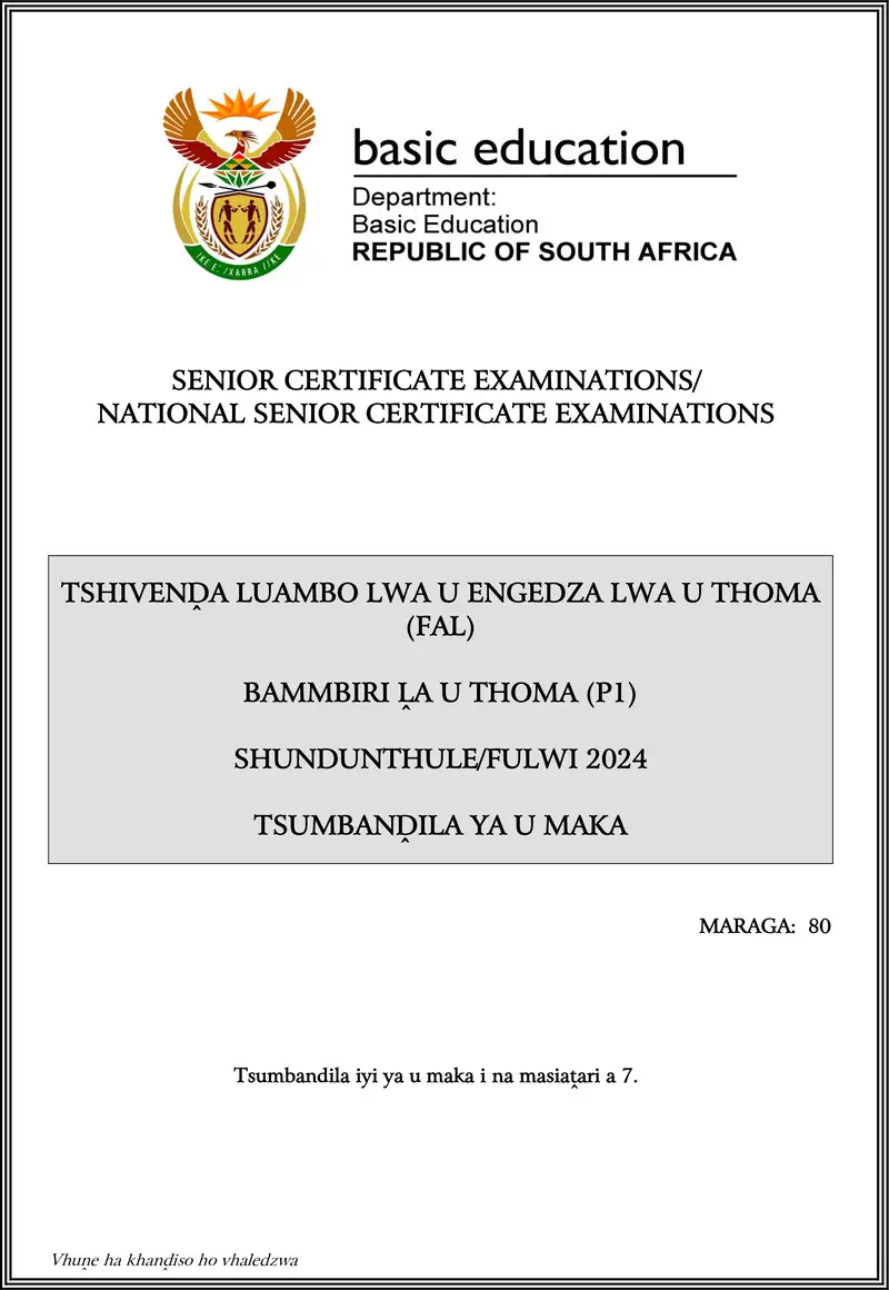 Grade 12 Tshivenda past paper 2024 – tshivenda fal p1 may june 2024 mg gr12