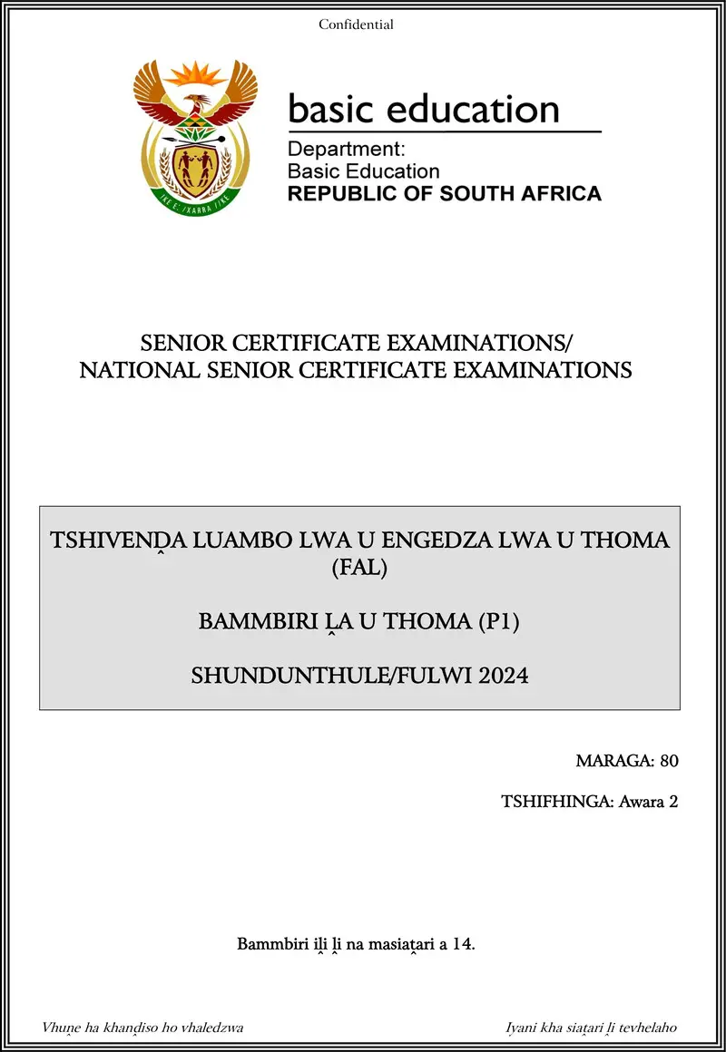 Tshivenda Fal P1 May June 2024 Gr12