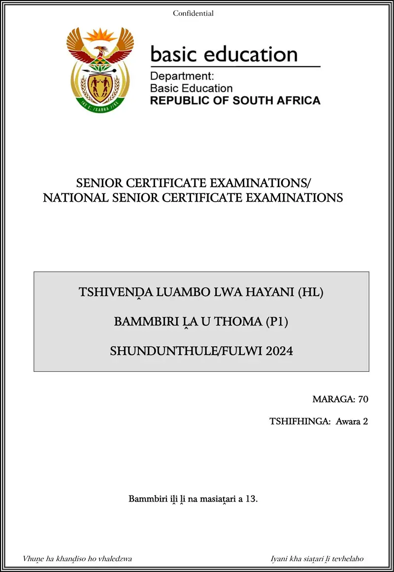 Tshivenda Hl P1 May June 2024 Gr12