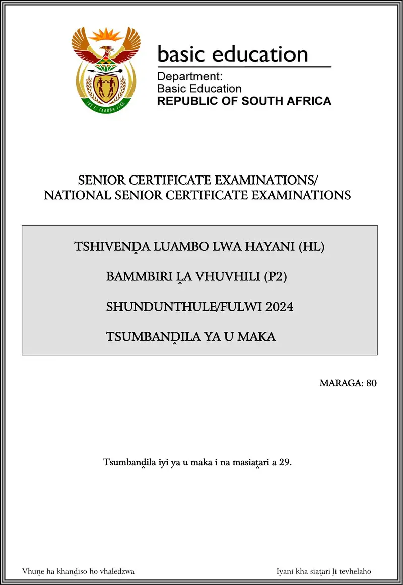 Tshivenda Hl P2 May June 2024 Mg Gr12