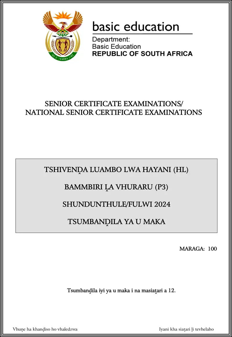 Tshivenda Hl P3 May June 2024 Mg Gr12