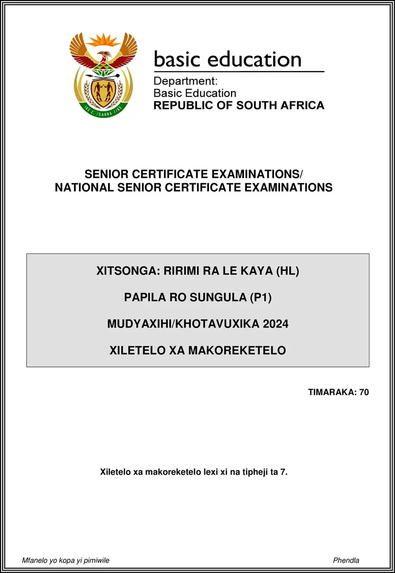 Grade 12 Xitsonga past paper 2024 – xitsonga hl p1 may june 2024 mg gr12