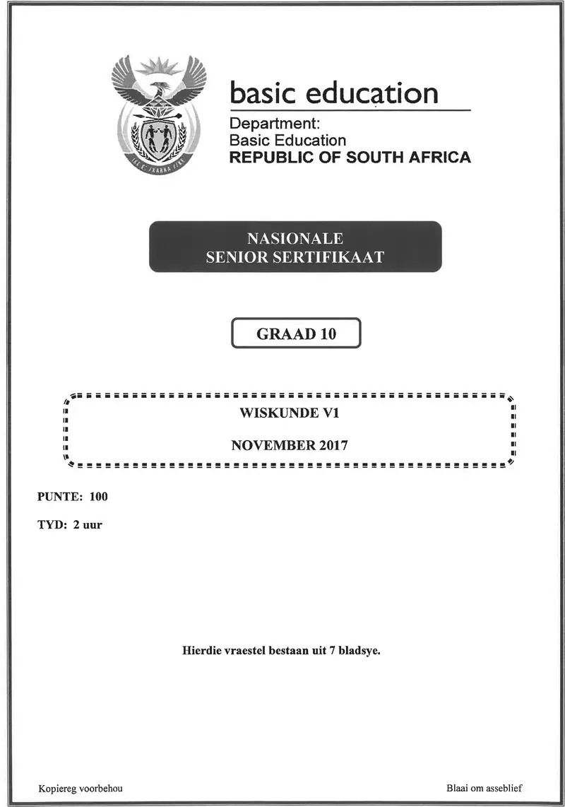 Grade 10 Mathematics P1 Afr November 2017 QP