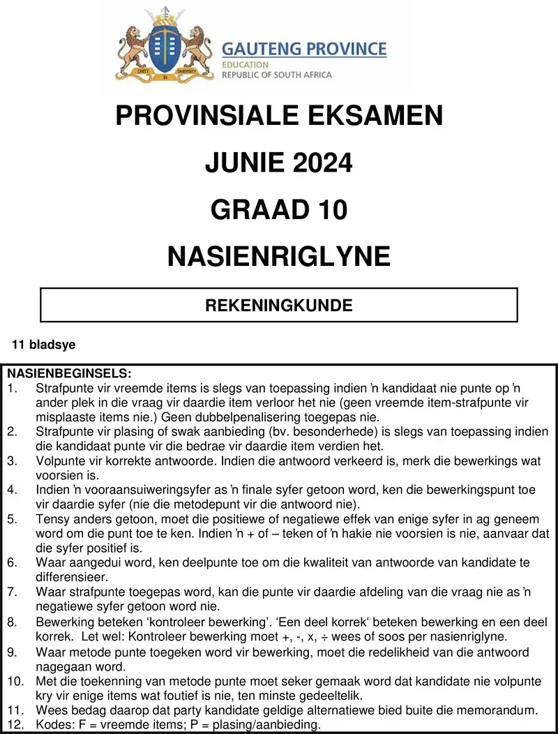 Grade 10 Provincial Exam Accounting Afr June 2024 Possible Answers