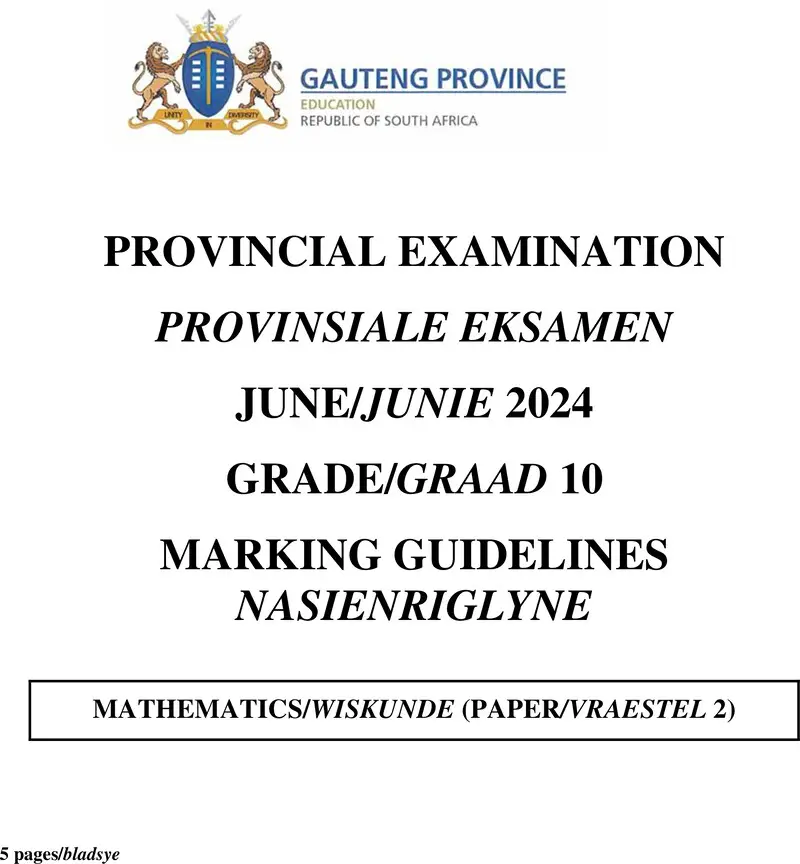 Grade 10 Provincial Exam Mathematics P2 Ng And Afr June 2024 Possible Answers