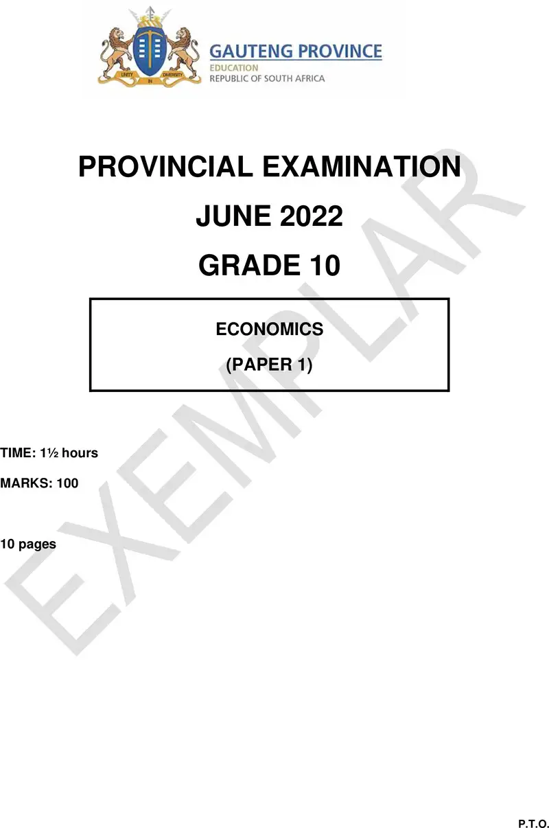 Grade 10 Economics past paper 2022 – grade 10 provincial exam economics p1 ng june 2022 qp