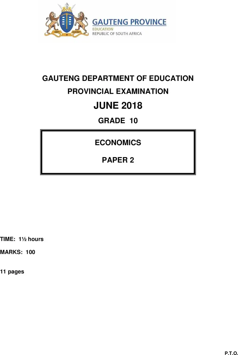 Grade 10 Provincial Exam Economics P2 Ng June 2018 QP