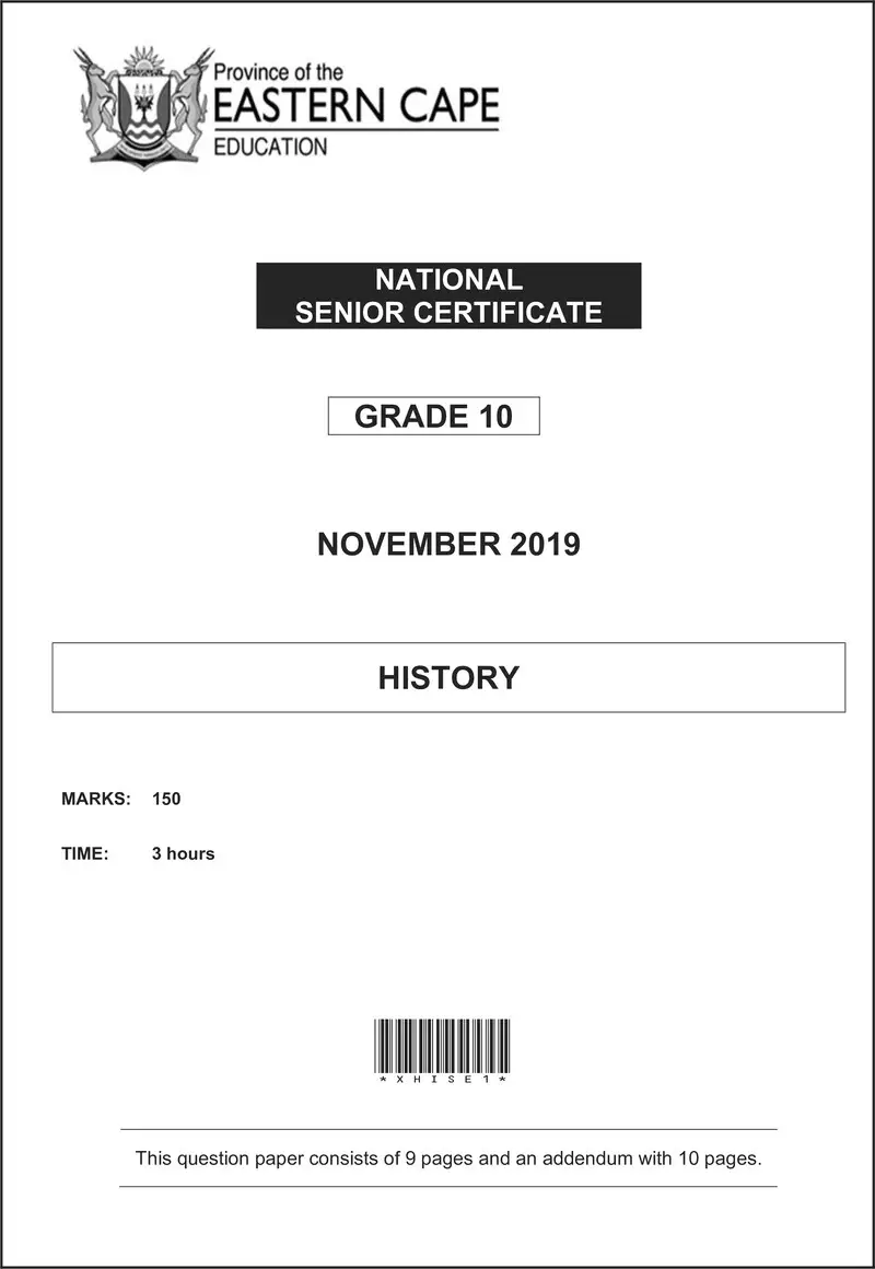 Grade 10 Provincial Exam History Ng November 2019 QP