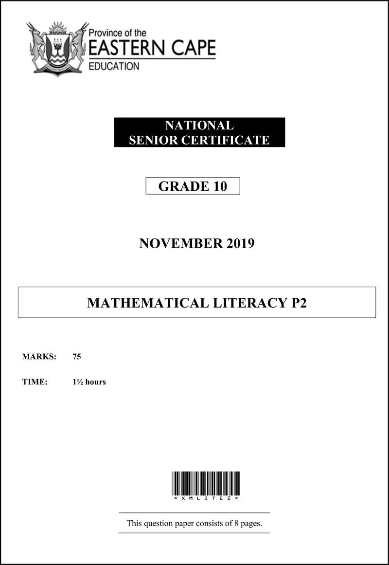 Grade 10 Provincial Exam Mathematics Literacy P2 Ng November 2019 QP