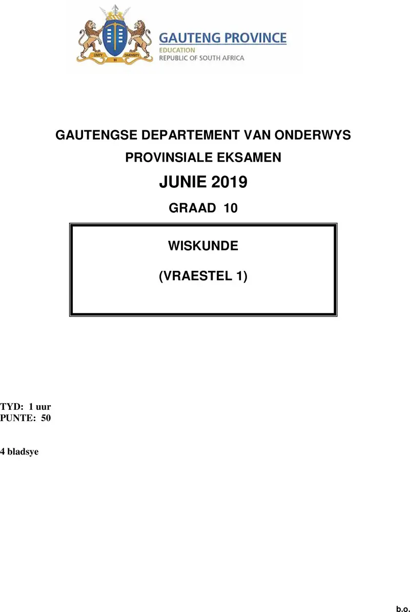 Grade 10 Mathematics past paper 2019 – grade 10 provincial exam mathematics p1 afr june 2019 qp