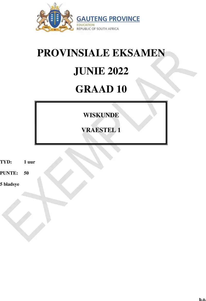Grade 10 Mathematics past paper 2022 – grade 10 provincial exam mathematics p1 afr june 2022 qp