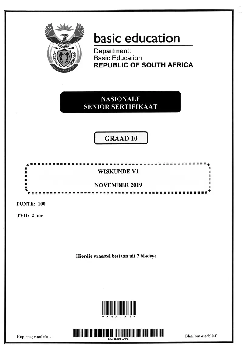 Grade 10 Mathematics past paper 2019 – grade 10 provincial exam mathematics p1 afr november 2019 qp