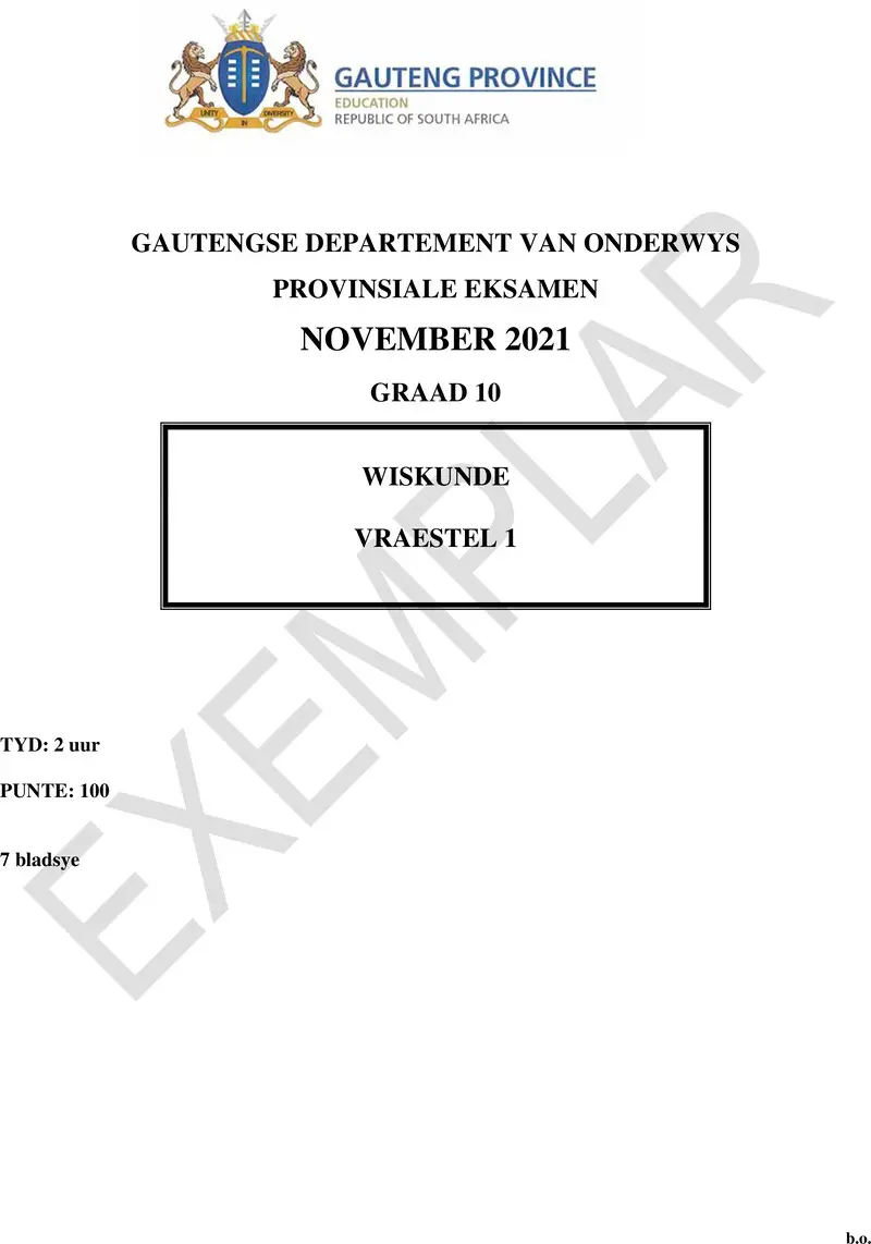 Grade 10 Mathematics past paper 2021 – grade 10 provincial exam mathematics p1 afr november 2021 qp