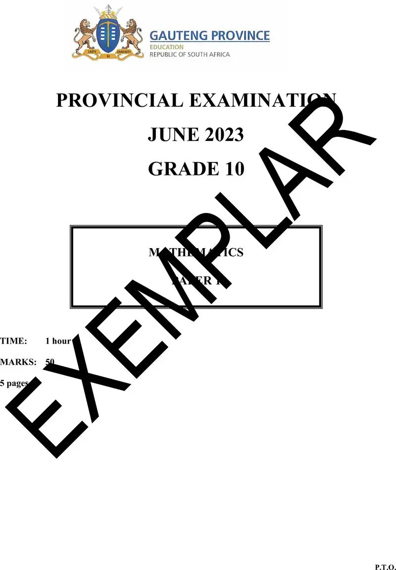 Grade 10 Provincial Exam Mathematics P1 Ng June 2023 QP