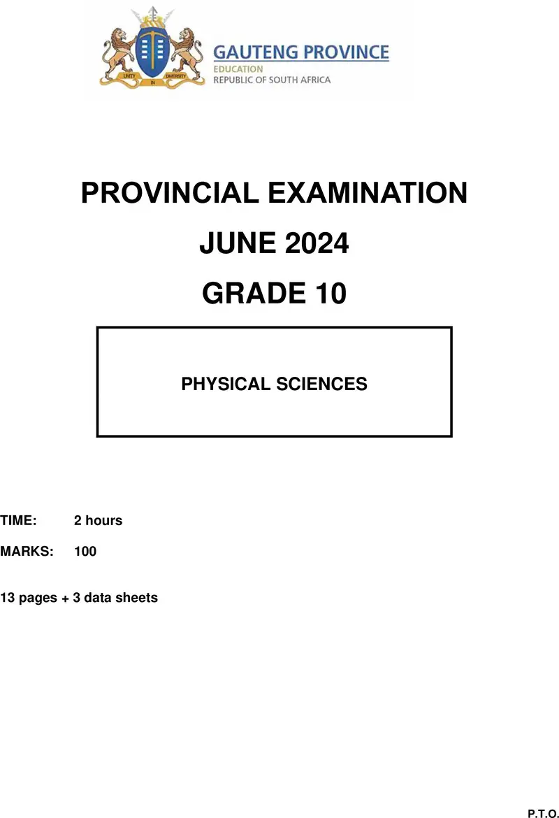 Grade 10 Provincial Exam Physical Sciences Ng June 2024 QP Docx
