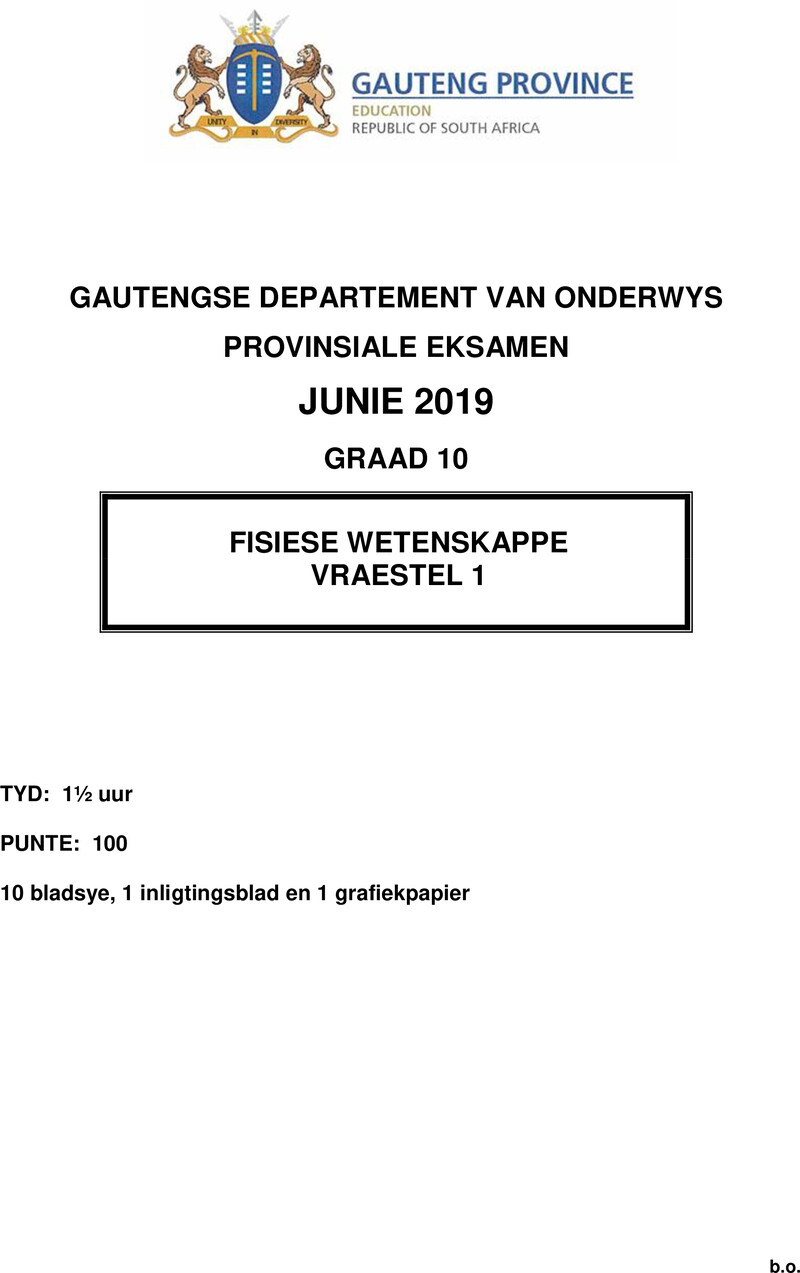 Grade 10 Physical Sciences past paper 2019 – grade 10 provincial exam physical sciences p1 afr june 2019 qp