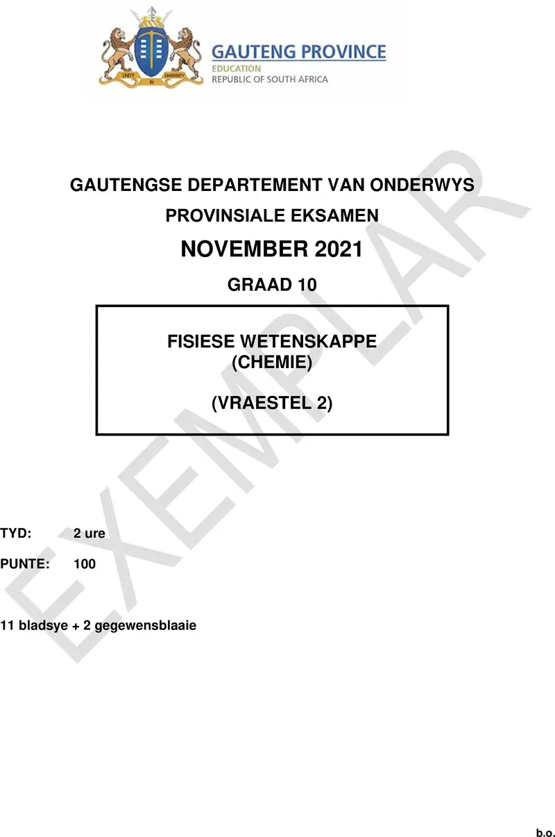Grade 10 Physical Sciences past paper 2021 – grade 10 provincial exam physical sciences p2 afr november 2021 qp