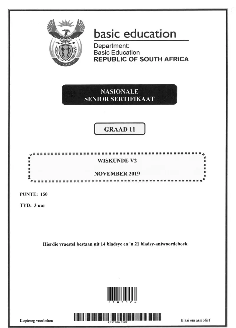 Grade 11 Mathematics P2 Afr November 2019 QP