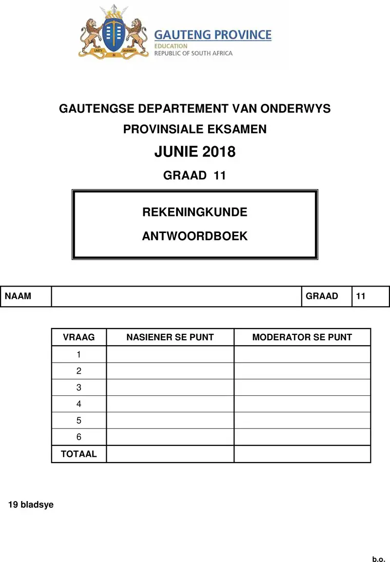 Grade 11 Accounting past paper 2018 – grade 11 provincial exam accounting afr june 2018 qp answer book