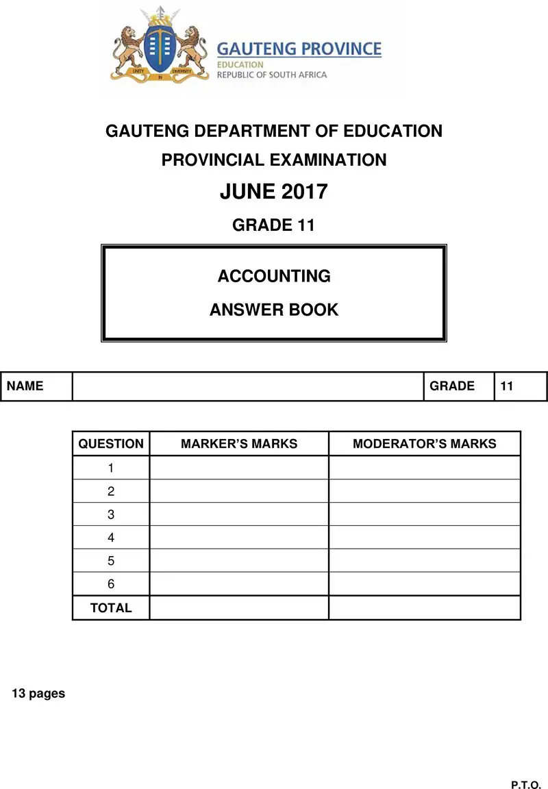 Grade 11 Accounting past paper 2017 – grade 11 provincial exam accounting june 2017 qp answer book