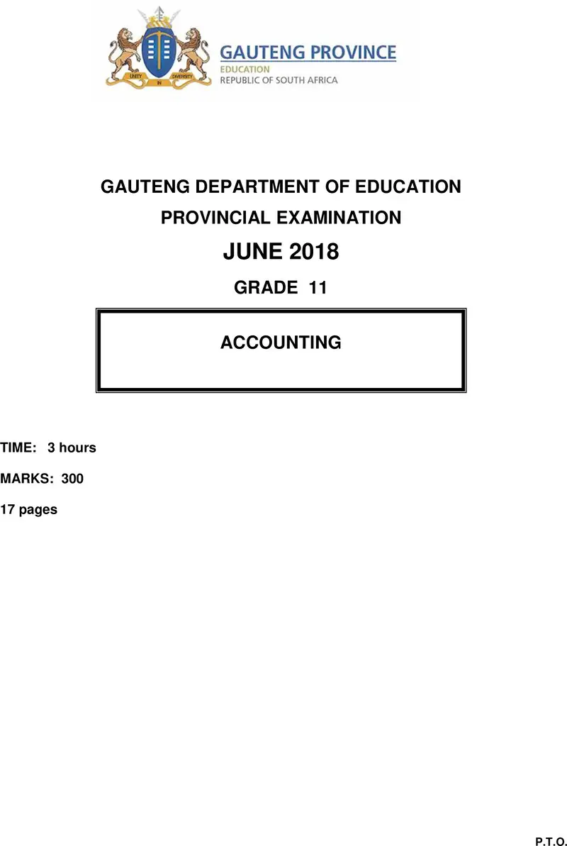 Grade 11 Provincial Exam Accounting June 2018 QP