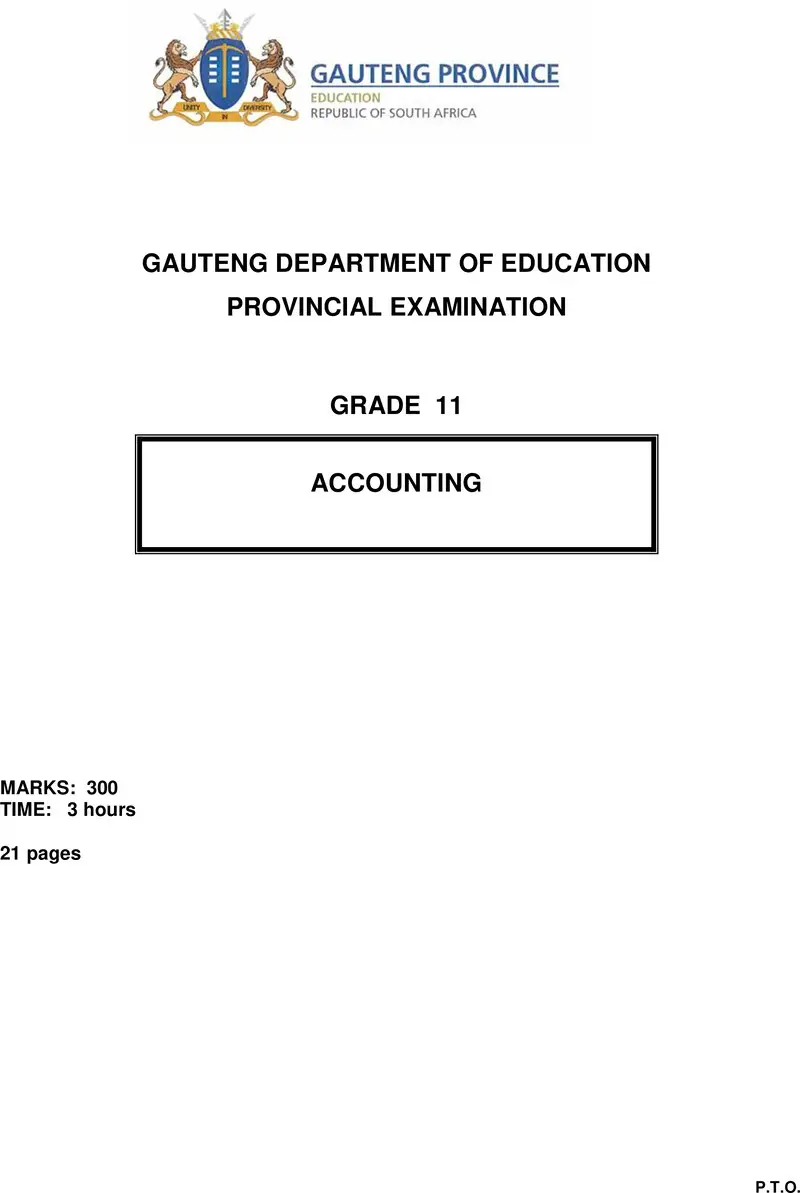 Grade 11 Provincial Exam Accounting November 2017 QP