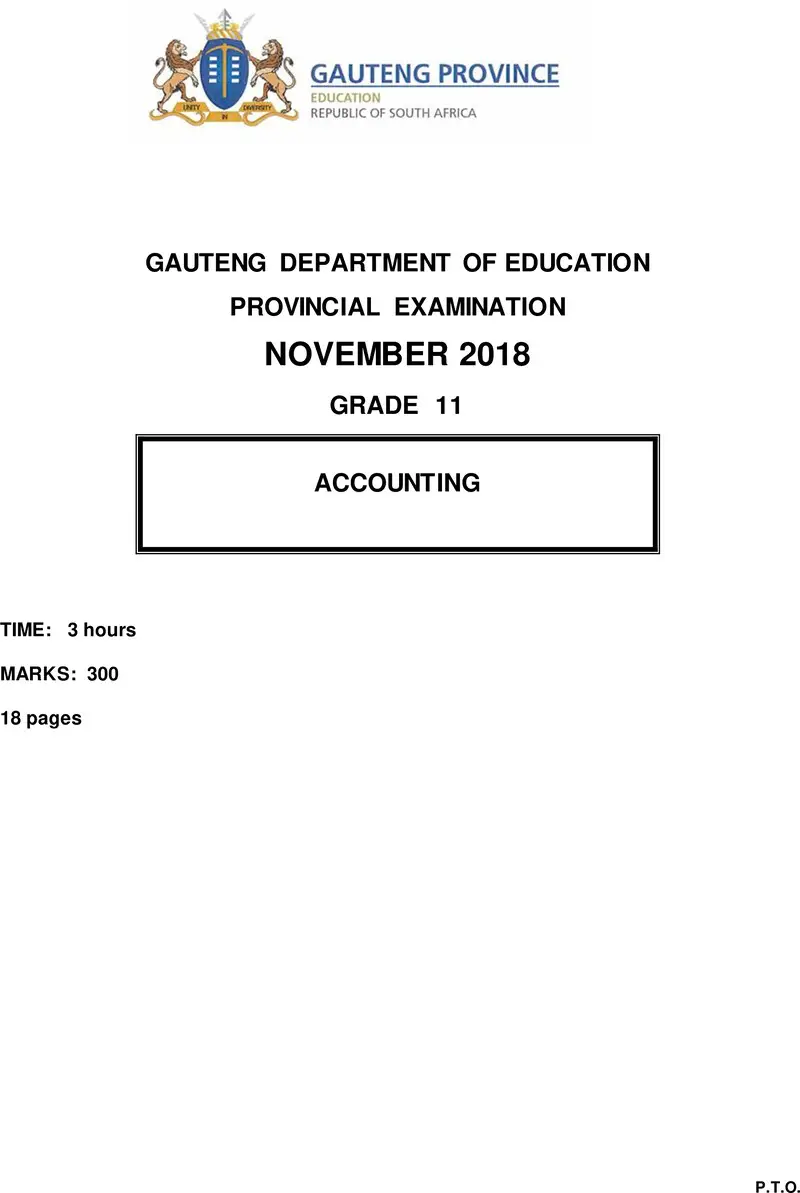 Grade 11 Accounting past paper 2018 – grade 11 provincial exam accounting november 2018 qp