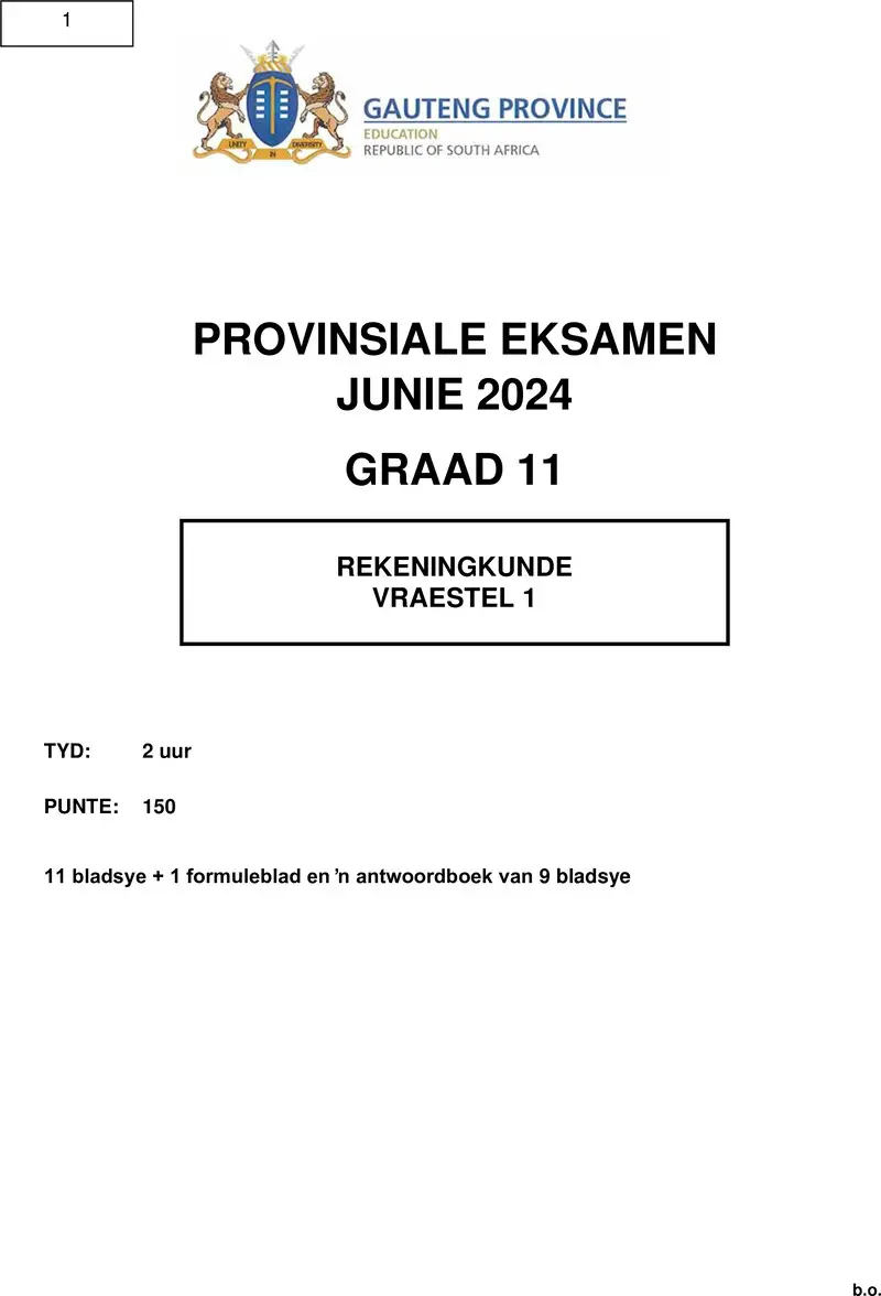 Grade 11 Accounting past paper 2024 – grade 11 provincial exam accounting p1 afr june 2024 qp