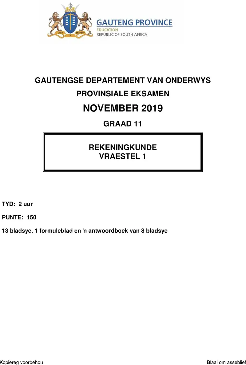 Grade 11 Accounting past paper 2019 – grade 11 provincial exam accounting p1 afr november 2019 qp