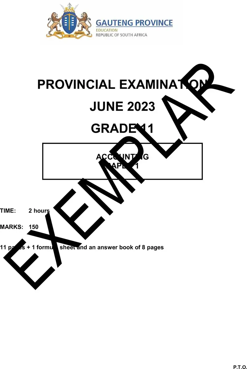 Grade 11 Provincial Exam Accounting P1 Ng June 2023 QP