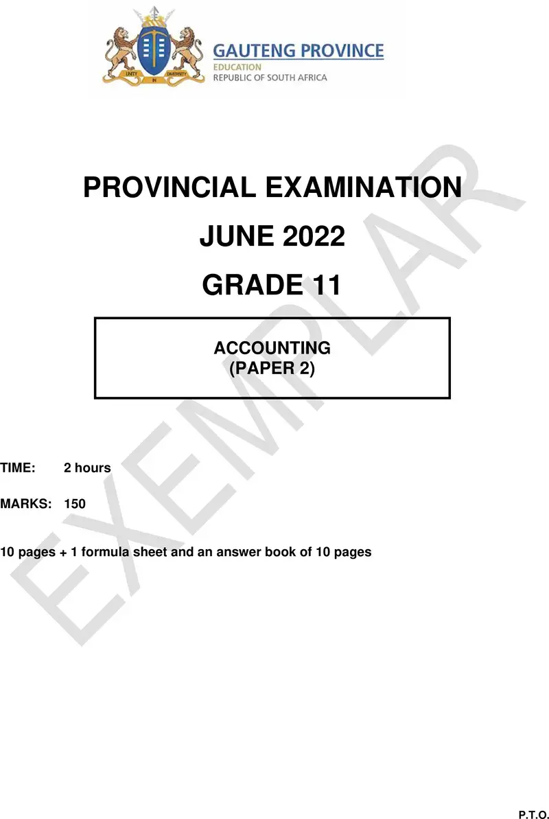 Grade 11 Accounting past paper 2022 – grade 11 provincial exam accounting p2 ng june 2022 qp