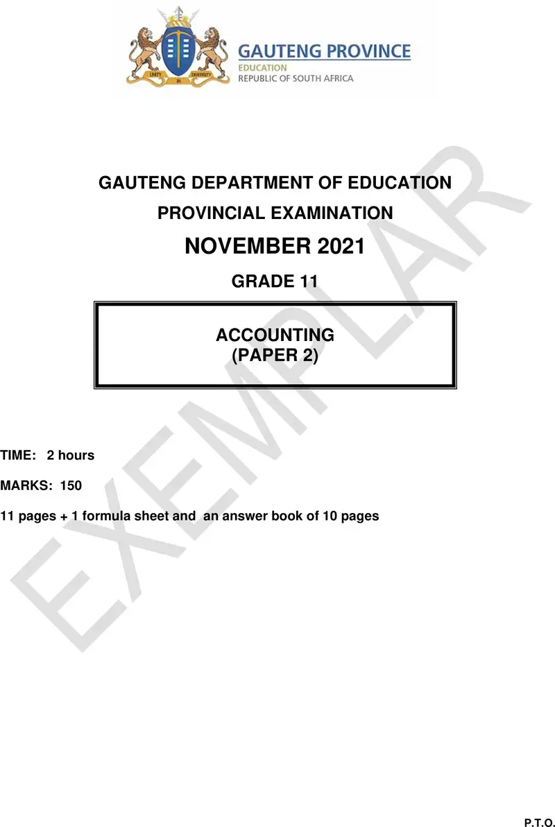 Grade 11 Accounting past paper 2021 – grade 11 provincial exam accounting p2 ng november 2021 qp