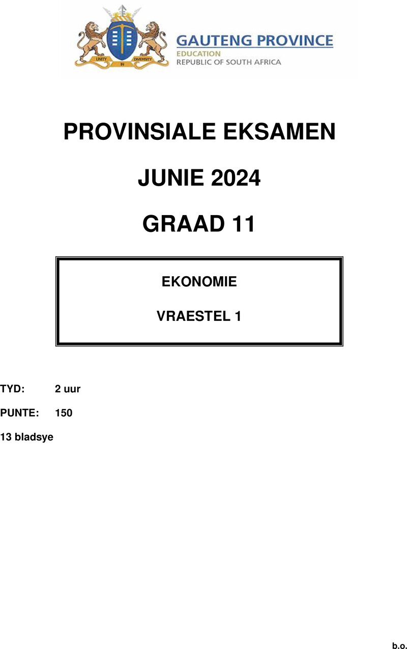 Grade 11 Provincial Exam Economics P1 Afr June 2024 QP