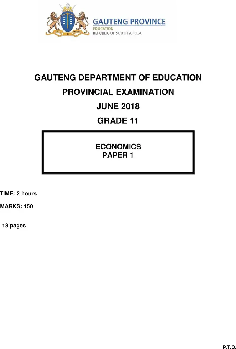 Grade 11 Economics past paper 2018 – grade 11 provincial exam economics p1 june 2018 qp