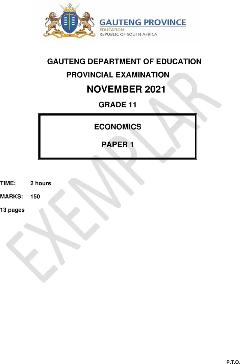 Grade 11 Provincial Exam Economics P1 Ng November 2021 QP