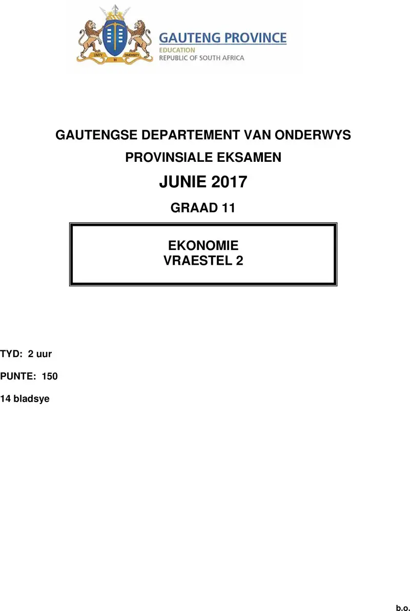 Grade 11 Provincial Exam Economics P2 Afr June 2017 QP