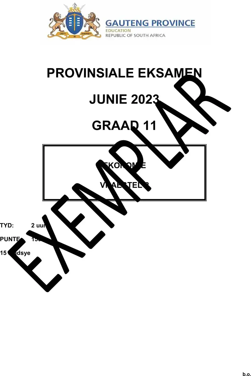 Grade 11 Provincial Exam Economics P2 Afr June 2023 QP