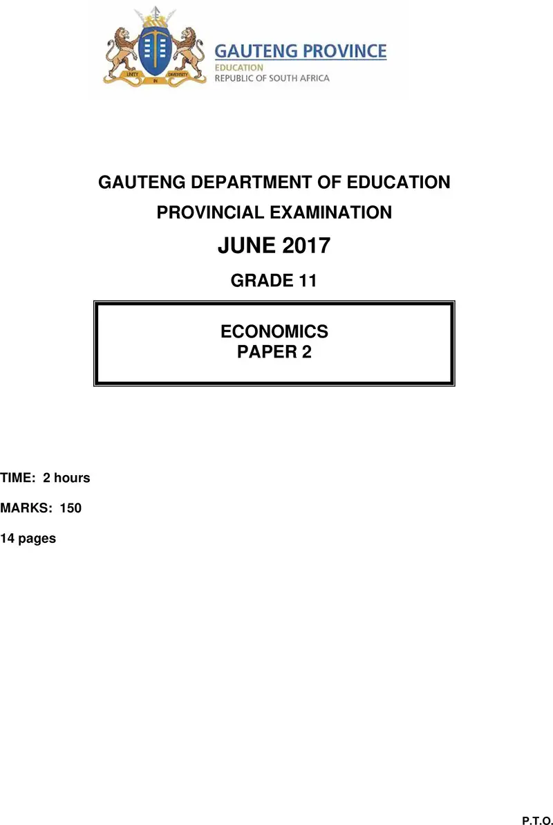 Grade 11 Provincial Exam Economics P2 June 2017 QP