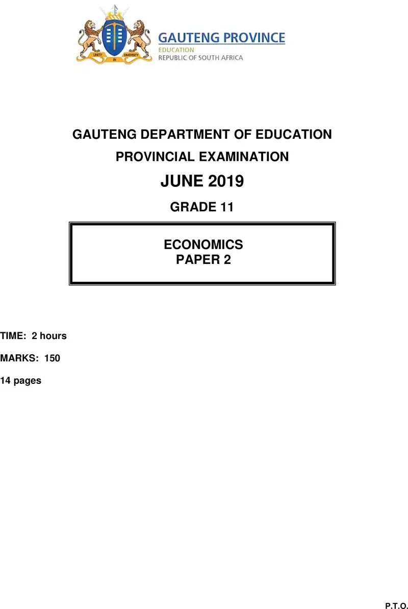 Grade 11 Provincial Exam Economics P2 Ng June 2019 QP
