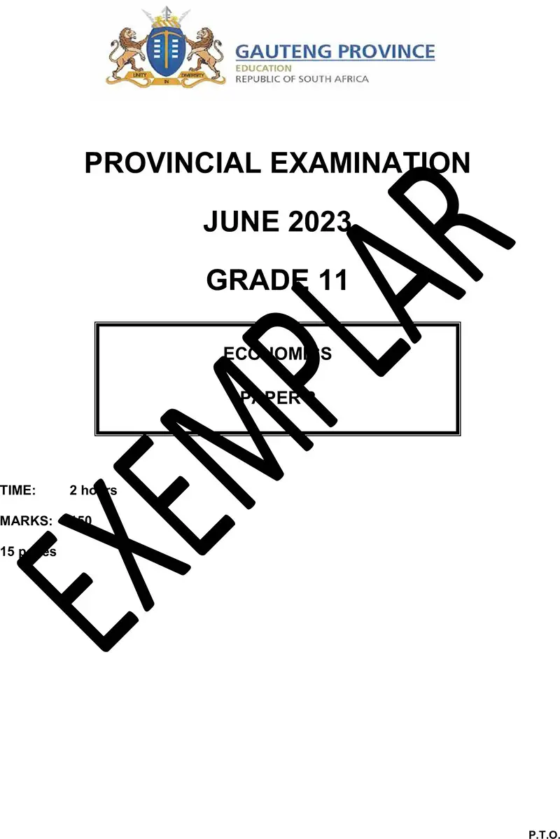 Grade 11 Provincial Exam Economics P2 Ng June 2023 QP