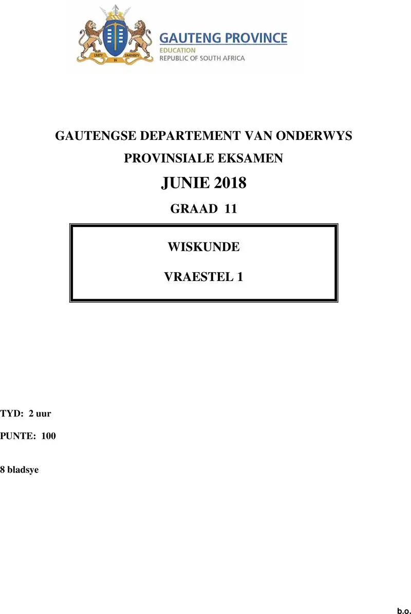 Grade 11 Mathematics past paper 2018 – grade 11 provincial exam mathematics p1 afr june 2018 qp