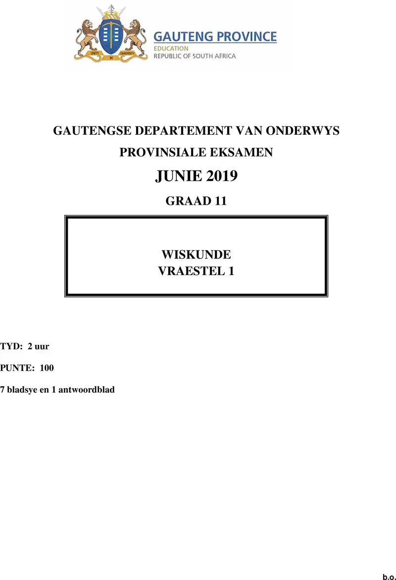 Grade 11 Mathematics past paper 2019 – grade 11 provincial exam mathematics p1 afr june 2019 qp