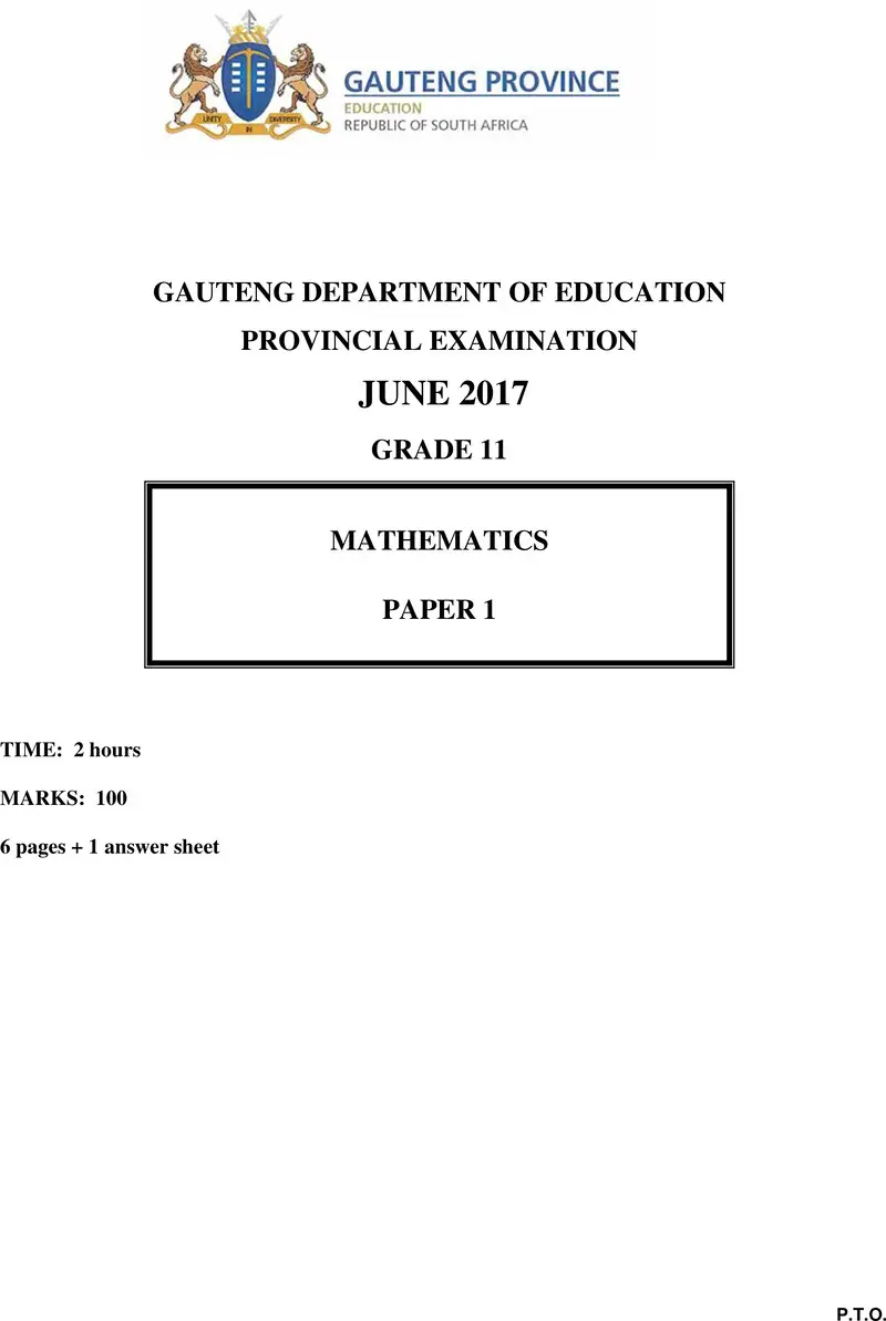 Grade 11 Mathematics past paper 2017 – grade 11 provincial exam mathematics p1 june 2017 qp