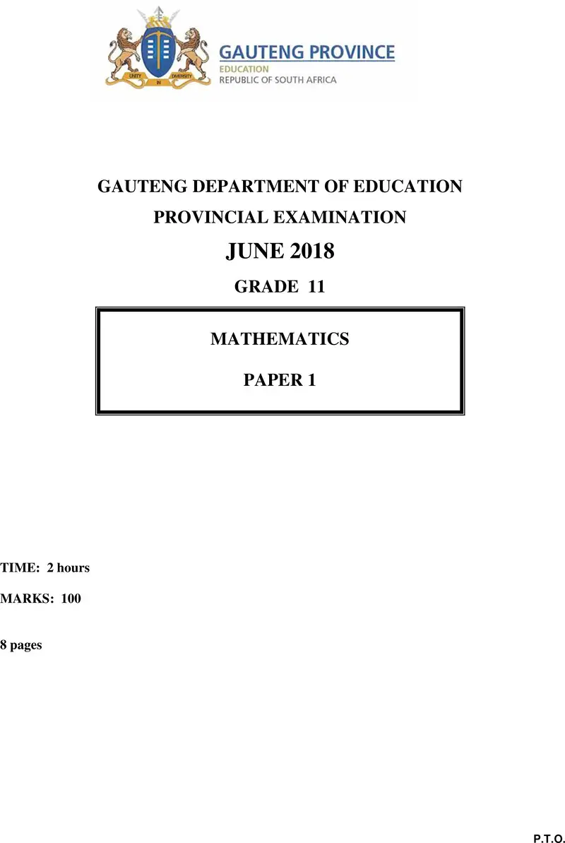 Grade 11 Mathematics past paper 2018 – grade 11 provincial exam mathematics p1 june 2018 qp