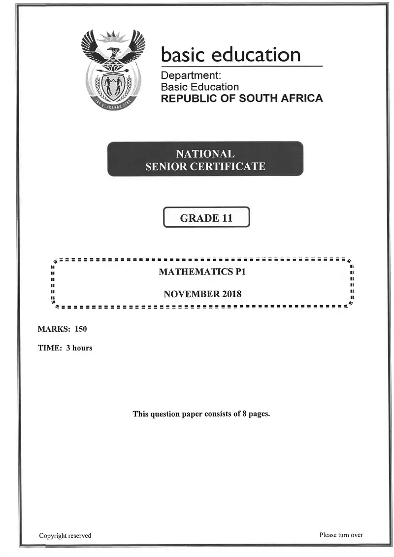 Grade 11 Mathematics past paper 2018 – grade 11 provincial exam mathematics p1 ng november 2018 qp