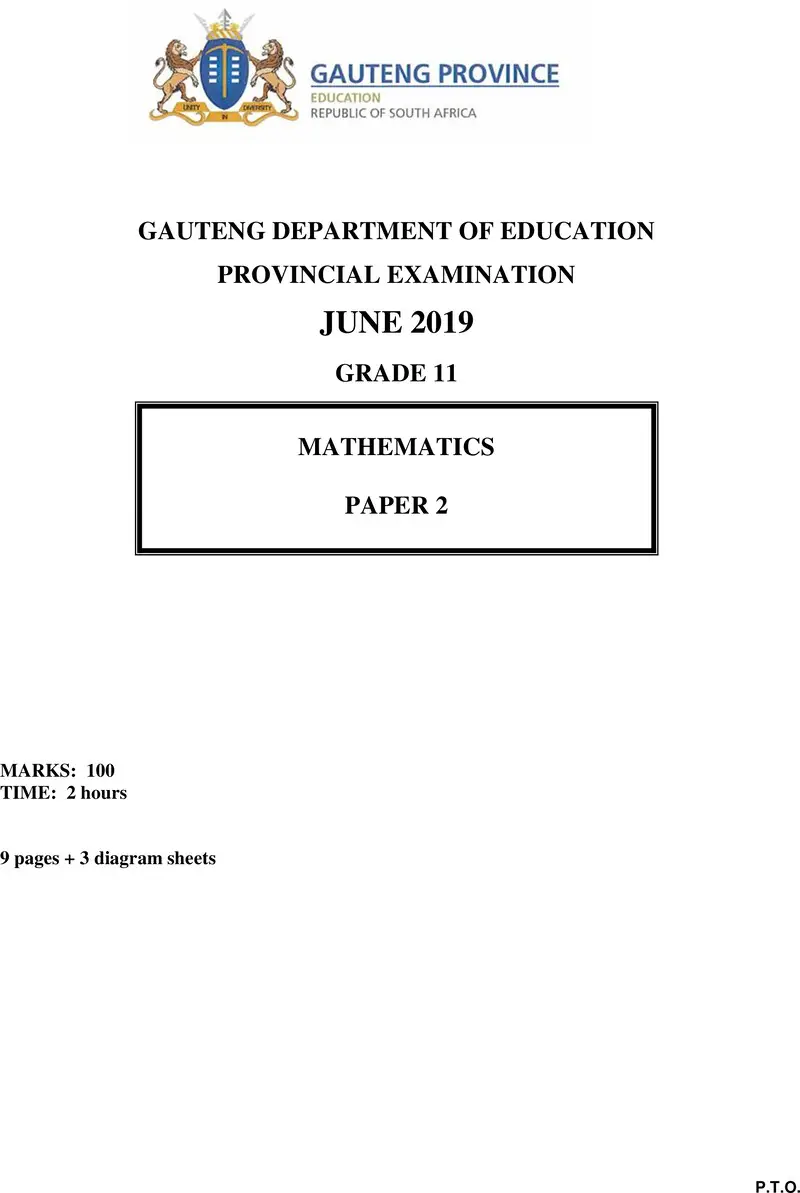 Grade 11 Mathematics past paper 2019 – grade 11 provincial exam mathematics p2 ng june 2019 qp
